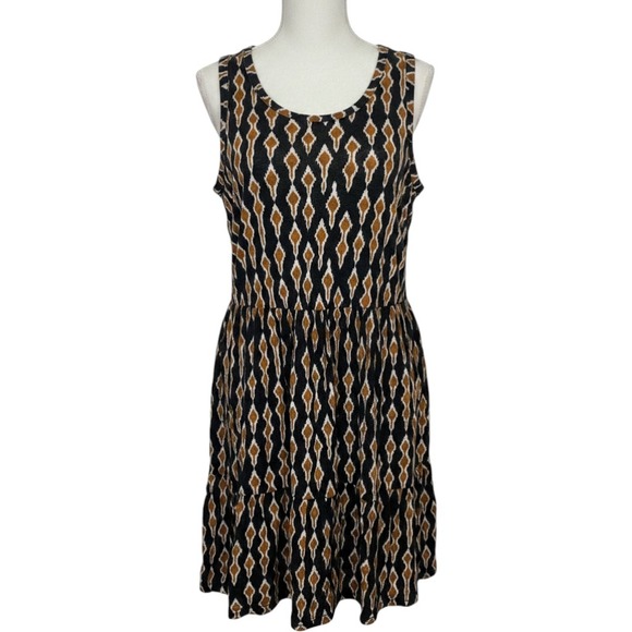 Market & Spruce Dresses & Skirts - Market & Spruce geometric Diamond Tiered Mini Dress Black Orange Sleeveless L